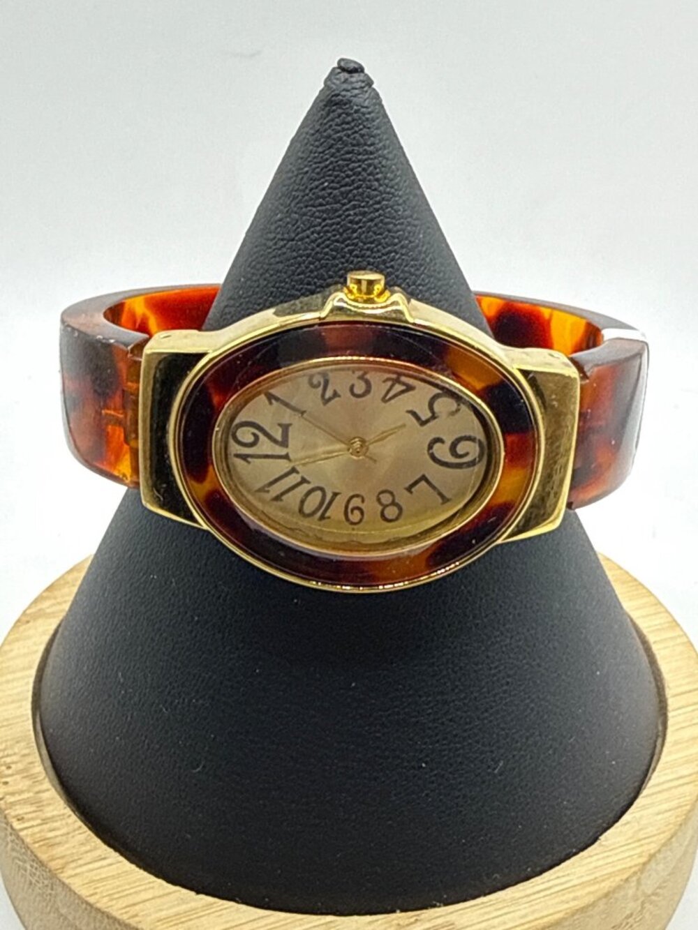 Vintage Tortoiseshell Cuff Watch Retro Chunky Gold Bangle Whimsigoth
